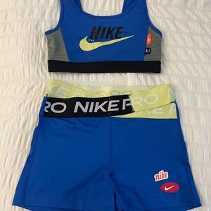Nike Blue Sports Bra and Shorts Set